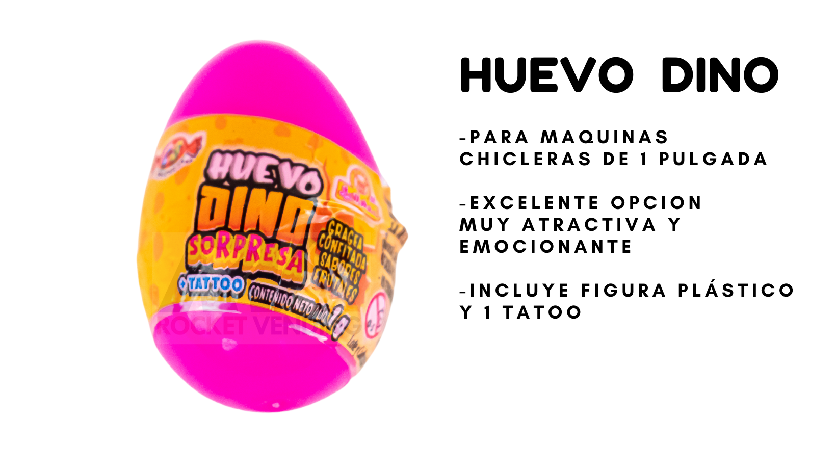 500 Dino Huevo 1 Pulgada Tattoo Figurín + Dulce Chiclera 1p