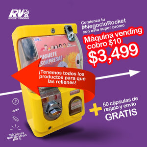 Maquina Juguetera Vending 10 pesos para 2 pulgadas pelota o capsula - Rocket Vending Todo en Chicleras