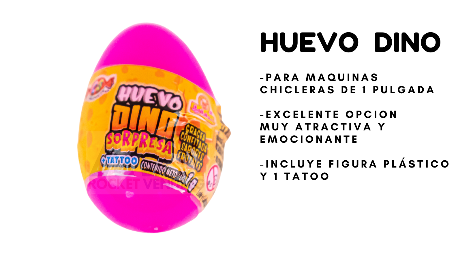 100 Dino Huevo 1 Pulgada Tattoo Figurín + Dulce Chiclera 1p - Rocket Vending Todo en Chicleras