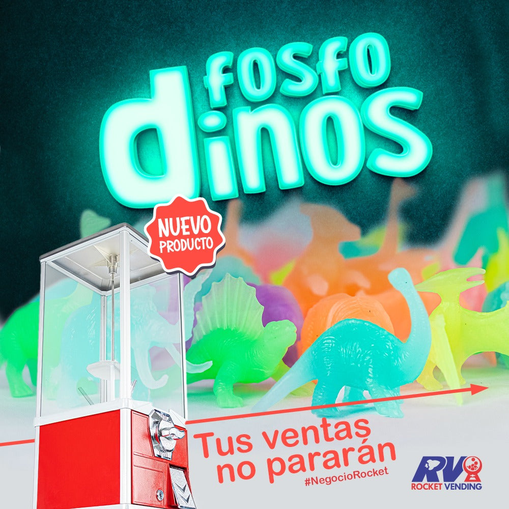 50 Dinosaurios encapsulados Brillan en la oscuridad 2p - Rocket Vending Todo en Chicleras